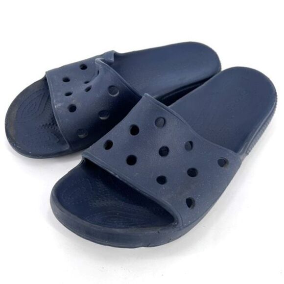 Crocs Blue Perforated Rubber Slide Sandals Men’s 9 womens 11 - Picture 1 of 8
